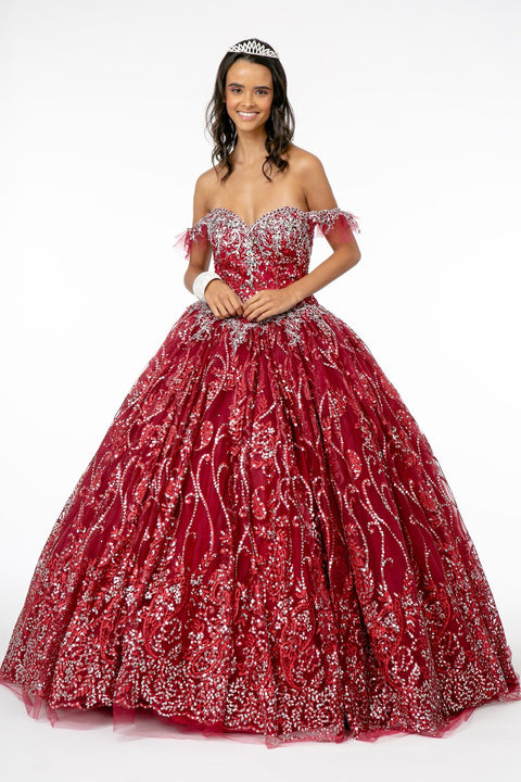 Off Shoulder Sweetheart Glitter Ball Gown by Elizabeth K GL2913