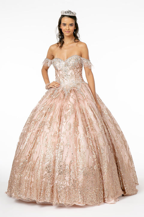 Off Shoulder Sweetheart Glitter Ball Gown by Elizabeth K GL2913
