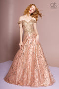 Off the Shoulder Long A-line Glitter Dress by GLS Gloria GL2620