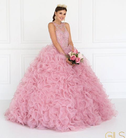 Elizabeth K GL1554's Ball Gown with Sweetheart Neckline and Organza Ruffled Skirt