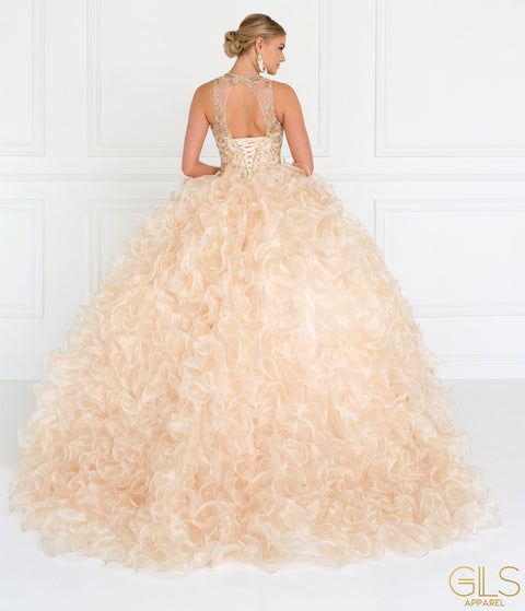 Elizabeth K GL1554's Ball Gown with Sweetheart Neckline and Organza Ruffled Skirt