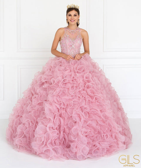Elizabeth K GL1554's Ball Gown with Sweetheart Neckline and Organza Ruffled Skirt
