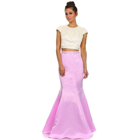Cap Sleeve Crop Top Mermaid Dress with Beads by Nox Anabel 8227