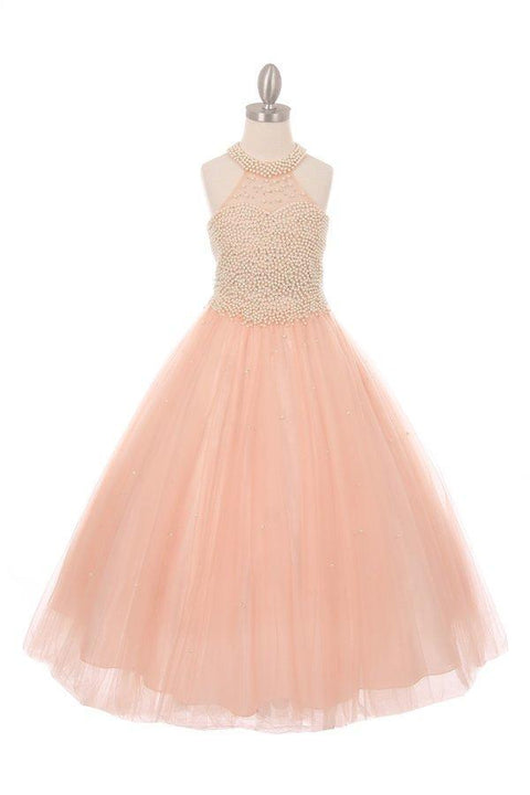 Gown with Pearl Beaded Halter by Cinderella Couture 5055
