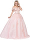 Off Shoulder Pink Applique Ball Gown by Dancing Queen 1275