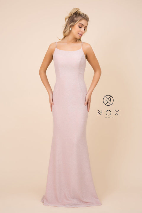 Pink Glitter Long Dress with Cowl Back by Nox Anabel C307