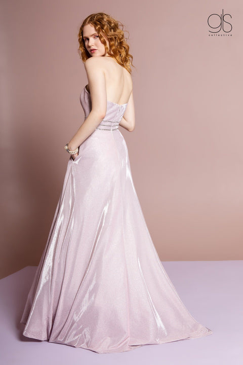 Elizabeth K GL2674's Pink Glittering Long Strapless A-Line Dress