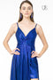 Elizabeth K GL2927's Long A-Line Metallic Dress with Pleats and Slit