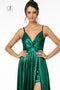 Elizabeth K GL2927's Long A-Line Metallic Dress with Pleats and Slit