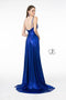 Elizabeth K GL2927's Long A-Line Metallic Dress with Pleats and Slit