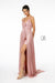 Elizabeth K GL2927's Long A-Line Metallic Dress with Pleats and Slit