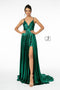 Elizabeth K GL2927's Long A-Line Metallic Dress with Pleats and Slit