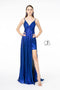 Elizabeth K GL2927's Long A-Line Metallic Dress with Pleats and Slit