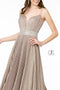Elizabeth K GL2905's Long A-Line Dress with Metallic Glitter and Pleats