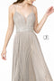 Elizabeth K GL2905's Long A-Line Dress with Metallic Glitter and Pleats