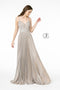 Elizabeth K GL2905's Long A-Line Dress with Metallic Glitter and Pleats