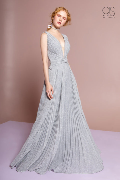 Long Pleated Metallic Dress by Elizabeth K GL2687