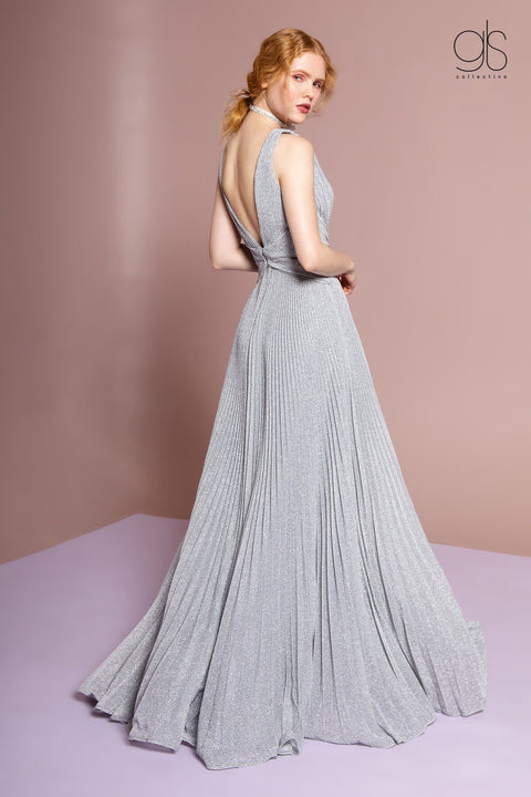 Long Pleated Metallic Dress by Elizabeth K GL2687