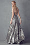 Long Pleated  V-Neck Metallic Dress by Juliet 226