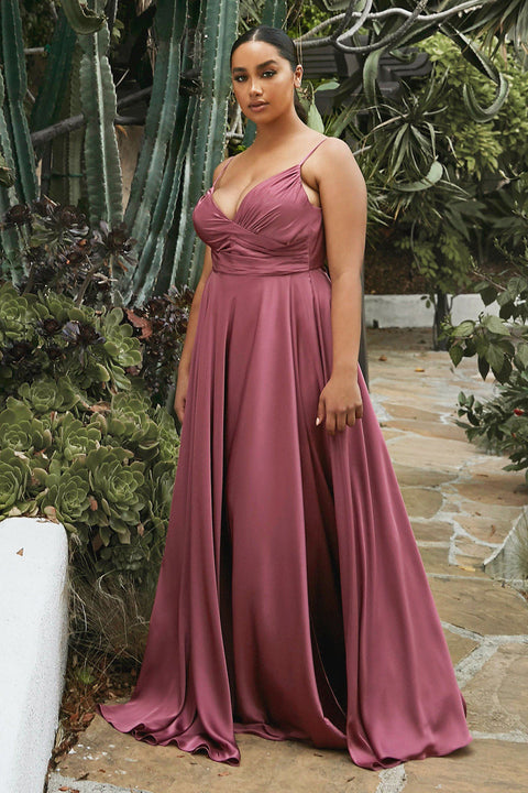 Cinderella Divine 7485C Plus Size Long Satin Sweetheart Dress