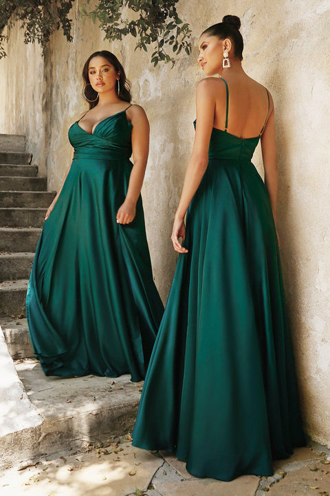 Cinderella Divine 7485C Plus Size Long Satin Sweetheart Dress