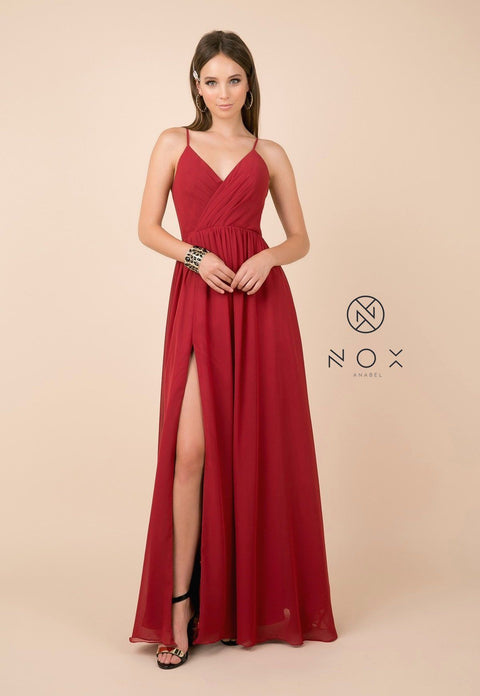 Long Plus Size V-Neck Dress with Slit by Nox Anabel R275P