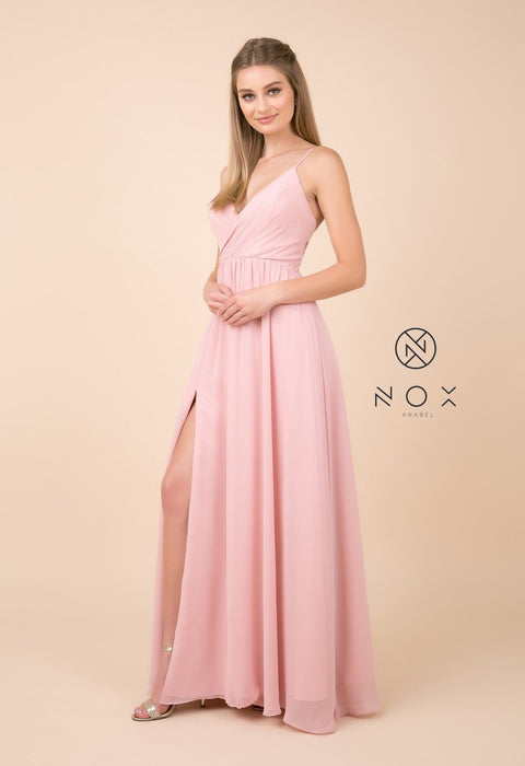 Long Plus Size V-Neck Dress with Slit by Nox Anabel R275P