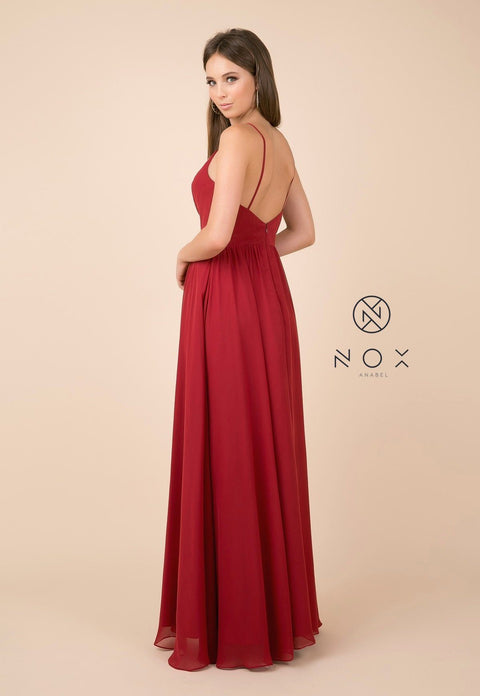 Long Plus Size V-Neck Dress with Slit by Nox Anabel R275P