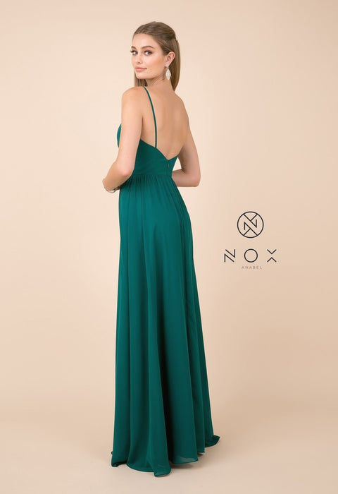 Long Plus Size V-Neck Dress with Slit by Nox Anabel R275P