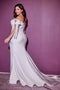 Plus Size White Off Shoulder Gown by Cinderella Divine CD944WC