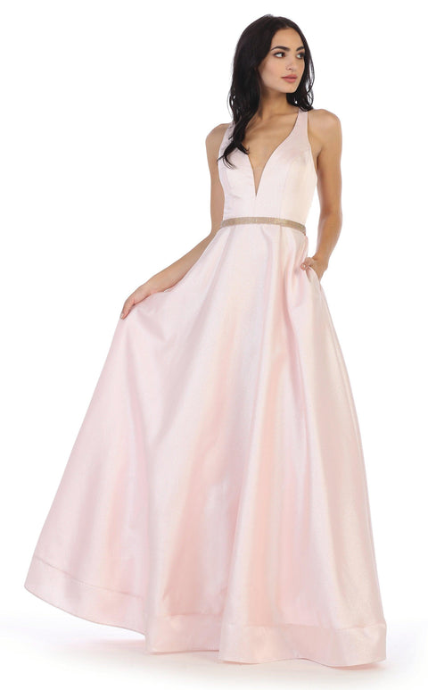 Long Formal Metallic Satin Prom Dress
