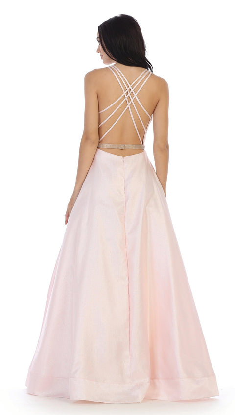 Long Formal Metallic Satin Prom Dress