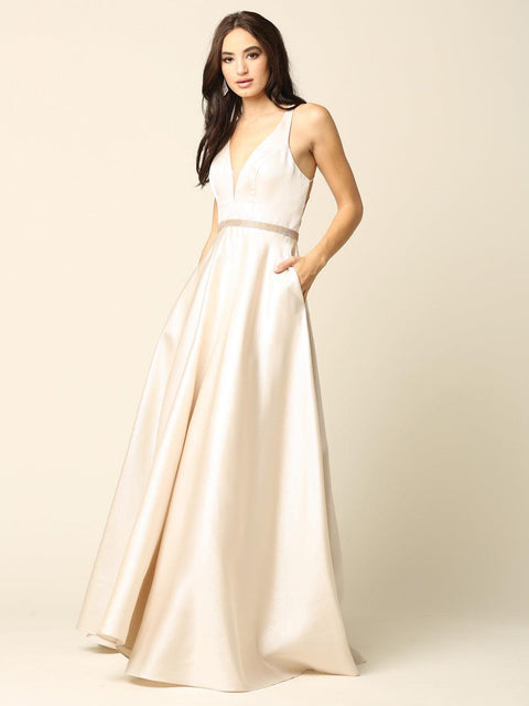 Long Formal Metallic Satin Prom Dress
