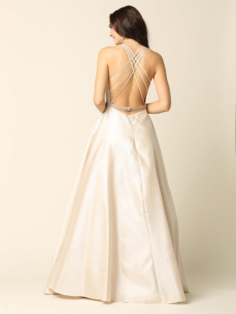 Long Formal Metallic Satin Prom Dress
