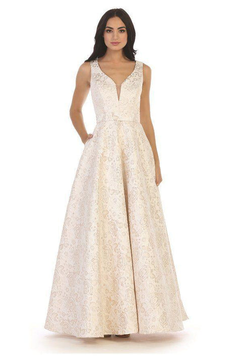 Long Formal Sleeveless Jacquard Ball Gown