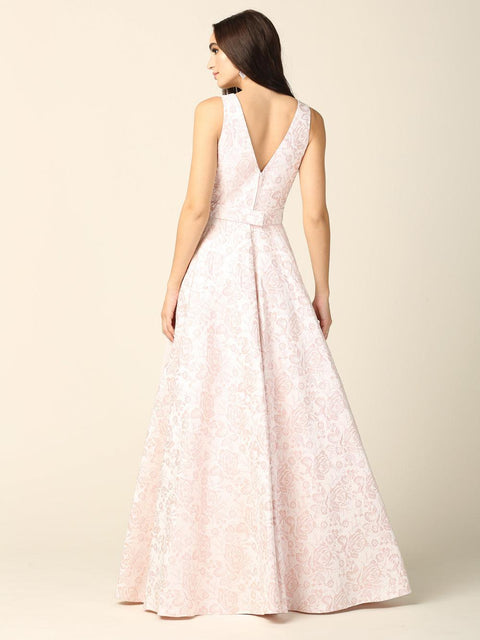 Long Formal Sleeveless Jacquard Ball Gown