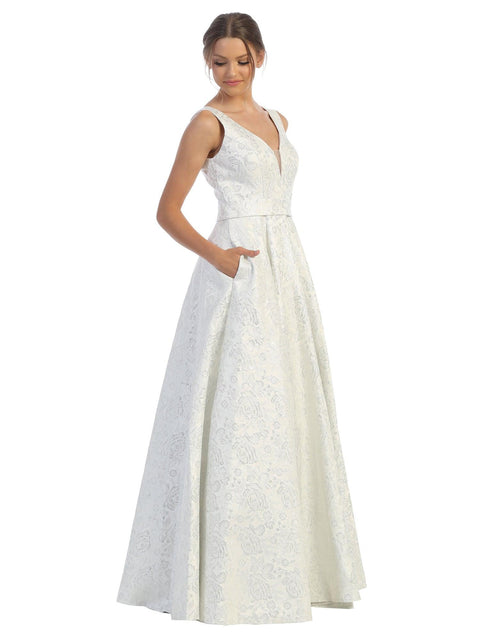 Long Formal Sleeveless Jacquard Ball Gown