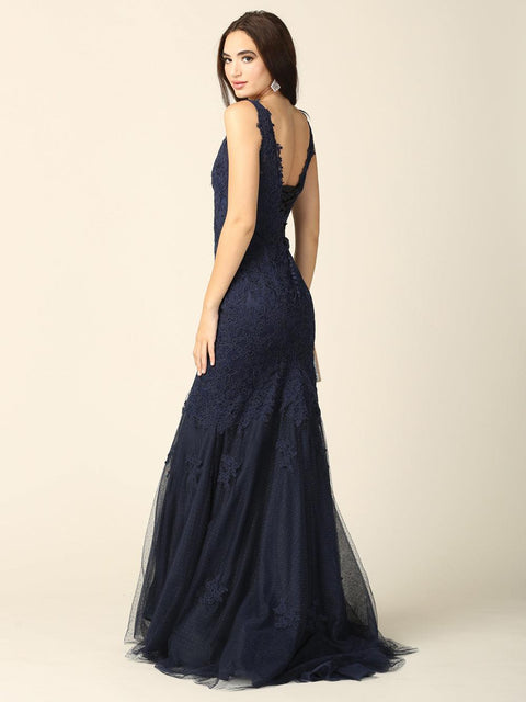 Long Sleeveless Formal Fitted Lace Prom Dress