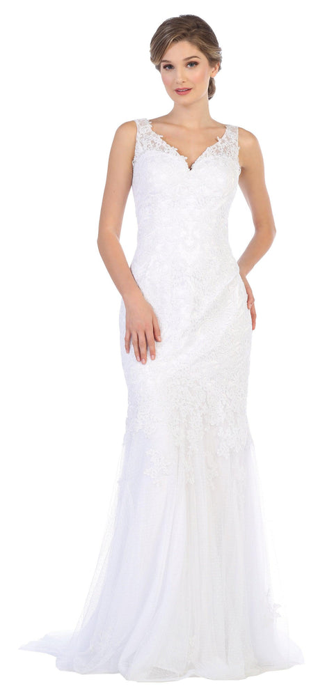 Long Sleeveless Formal Fitted Lace Prom Dress