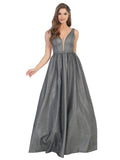 Metallic Long Sleeveless Formal Ball Gown