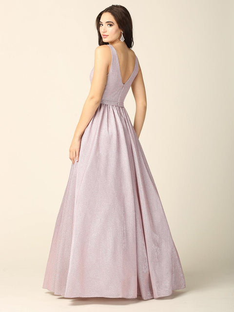 Metallic Long Sleeveless Formal Ball Gown