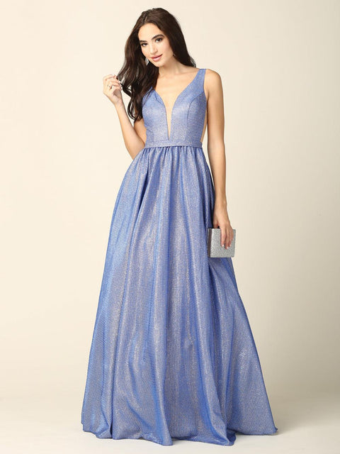 Metallic Long Sleeveless Formal Ball Gown