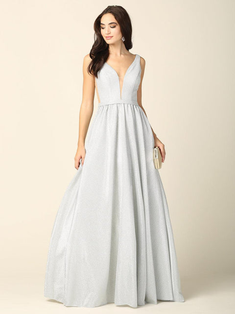 Metallic Long Sleeveless Formal Ball Gown
