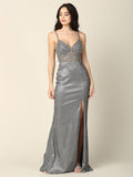 Long Formal Prom Spaghetti Strap Metallic Dress
