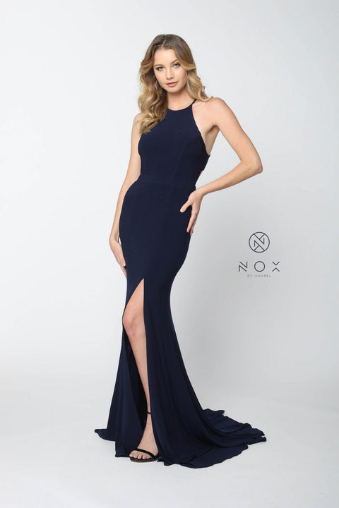Gorgeous High Halter Georgette Mermaid Gown with Slit Q131 by Nox Anabel