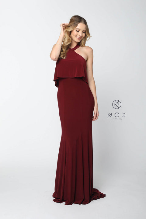 Halter Neck Wave Overlay Trumpet Dress with Sweep Train Q132 by Nox Anabel