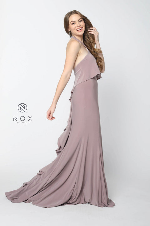 Halter Neck Wave Overlay Trumpet Dress with Sweep Train Q132 by Nox Anabel