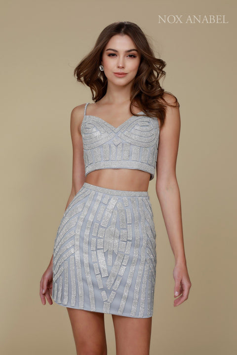 Two Piece Crystal Appliques Elegant Short Prom Dress R650_by Nox Anabel