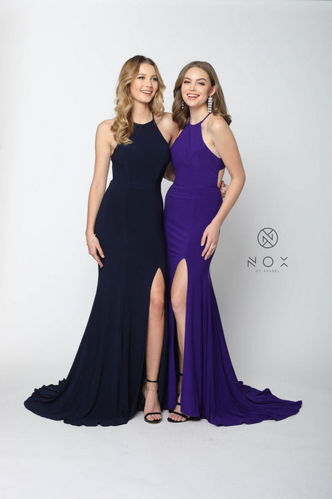 Long Racerback Jersey Dress with Slit by Nox Anabel Q131