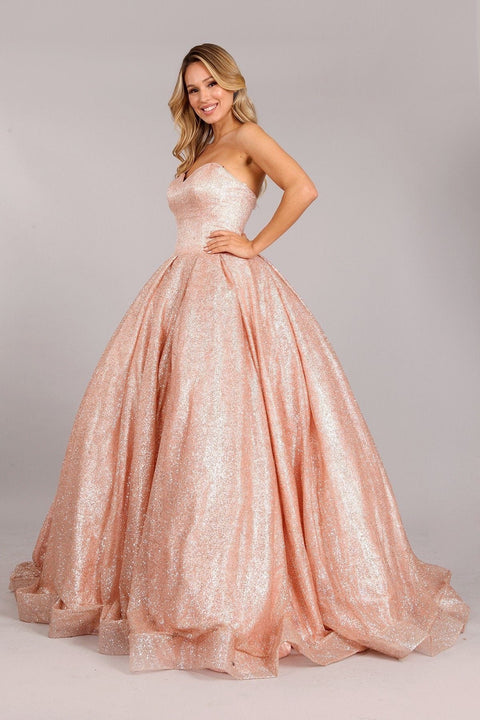 Strapless Rose Gold Glitter Ball Gown by Cinderella Couture